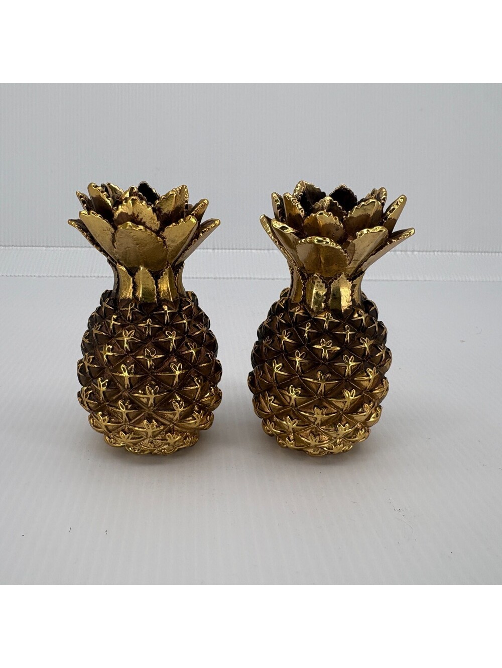 MMA Gold Pineapple Taper Candle Holders Pair Tropical Table Decor Lot Of 2